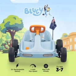 Bluey 12V Electric Go Kart For Kids With Lights, Remote Control, Seat Belt, Rechargeable Battery, Durable Outdoor Ride-On Toy For Ages 3-6
