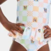 Toddler Girls' Bluey Peplum Checkered One Piece Swimsuit - Off-White