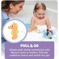 Tomy Swimming Bluey Bath Toy With Seahorse– Water Toy For Tub Or Pool