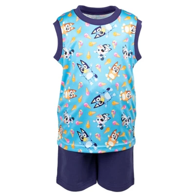 Bluey Coco Honey Winton Bingo T-Shirt Tank Top And French Terry Shorts 3 Piece Outfit Set Toddler To Big Kid 4 Bluey Coco Honey Winton Bingo T-Shirt Tank Top And French Terry Shorts 3 Piece Outfit Set Toddler To Big Kid - Image 4