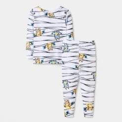 Toddler Boys' 4pc Bluey Cotton Long Sleeve Halloween Pajama Set - White/Black/Orange