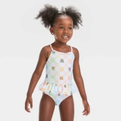 Toddler Girls' Bluey Peplum Checkered One Piece Swimsuit - Off-White -Bluey Deals Store GUEST dd582e2b 4d7d 4a02 add6 982e3206536d