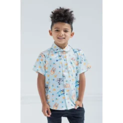 Bluey Bingo Hawaiian Button Down Dress Shirt Toddler To Big Kid